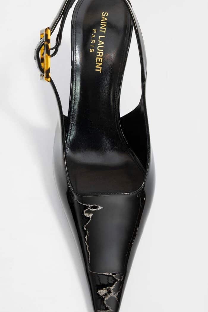 SAINT LAURENT Sevilla Slingback Pumps In Patent Leather