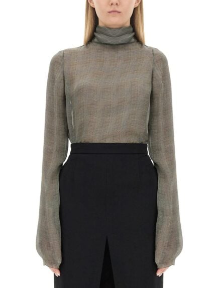 Saint Laurent SILK CHARMEUSE TURTLENECK BLOUSE