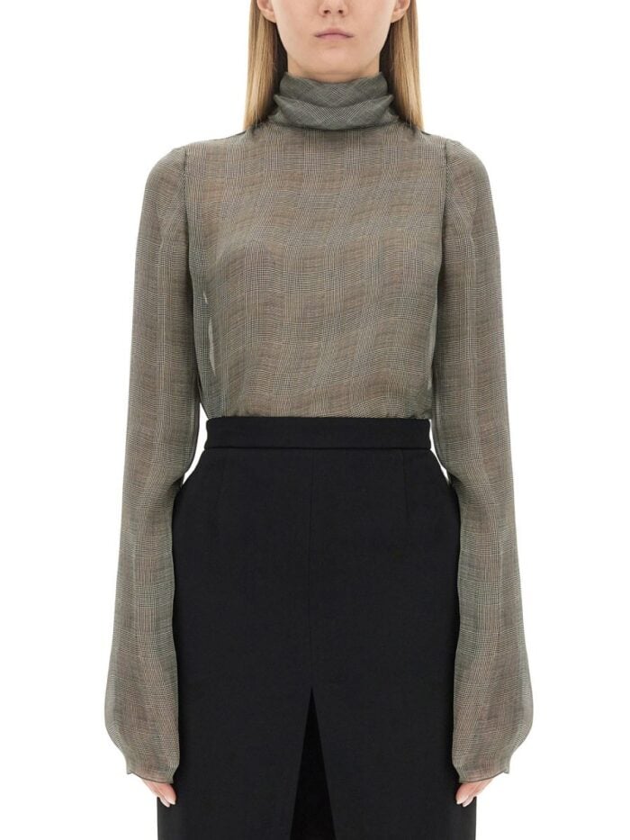 Saint Laurent SILK CHARMEUSE TURTLENECK BLOUSE