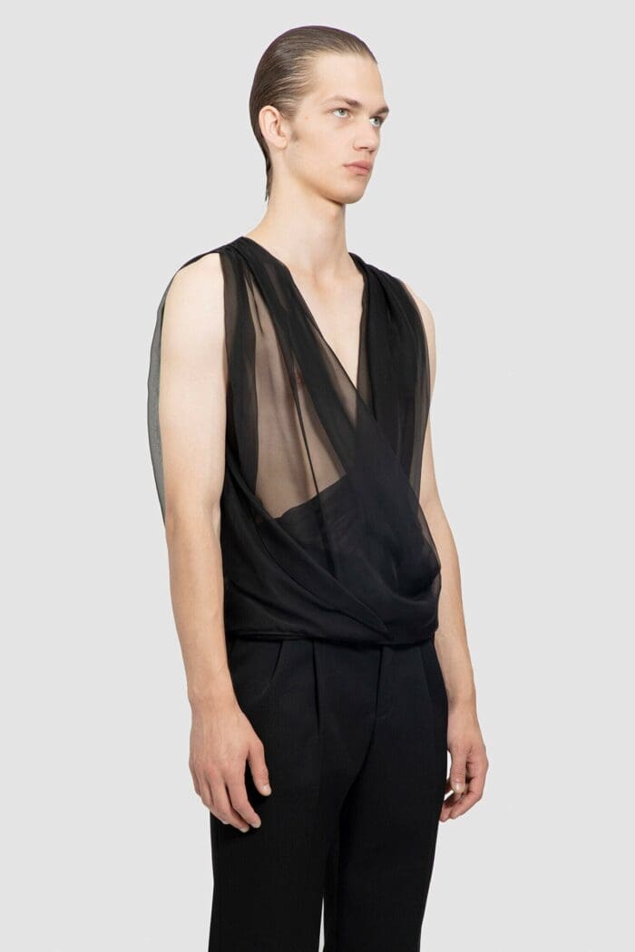 SAINT LAURENT Silk Chiffon Draped Top