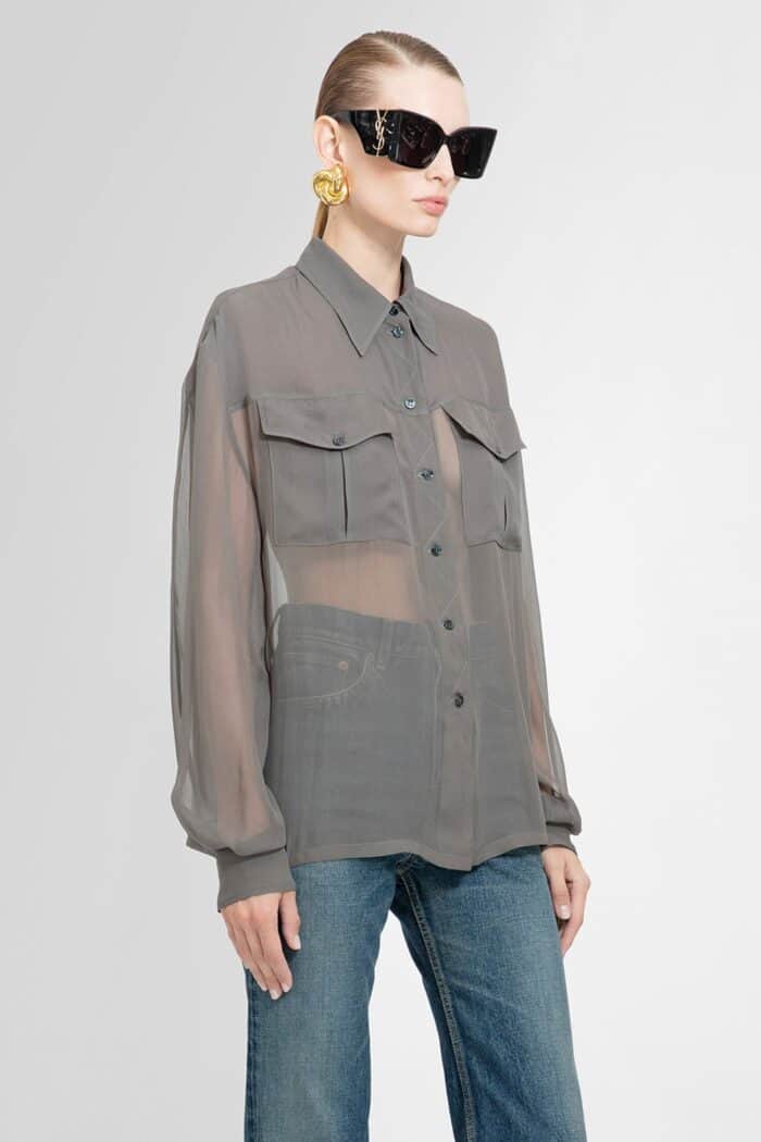 SAINT LAURENT Silk Chiffon Military Shirt