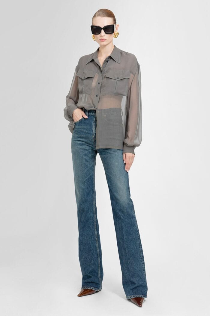 SAINT LAURENT Silk Chiffon Military Shirt