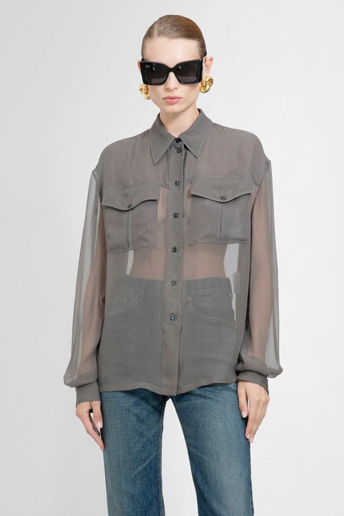 SAINT LAURENT Silk Chiffon Military Shirt