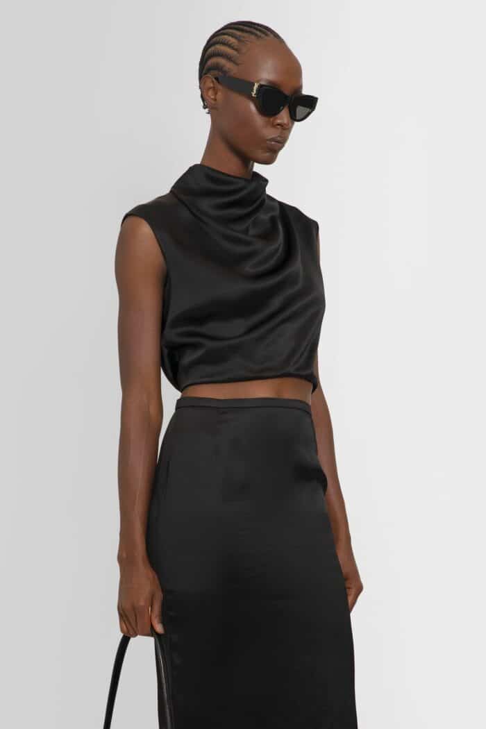 SAINT LAURENT Sleeveless Cowl Neck Top In Viscose Satin