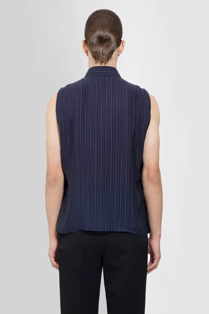 SAINT LAURENT Sleeveless Pocket Shirt In Matte And Shiny Striped Silk