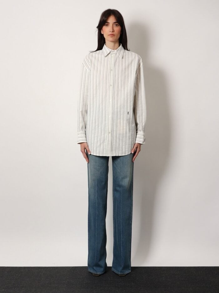 Saint Laurent Striped Certified Cotton Shirt With Monogram Embroidery