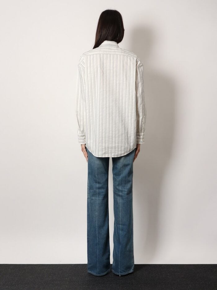 Saint Laurent Striped Certified Cotton Shirt With Monogram Embroidery