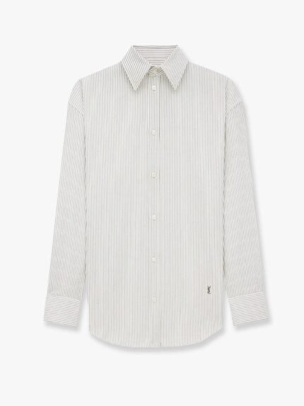 Saint Laurent Striped Certified Cotton Shirt With Monogram Embroidery