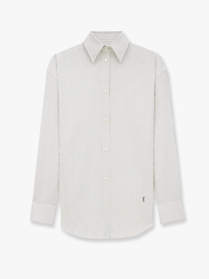 Saint Laurent Striped Certified Cotton Shirt With Monogram Embroidery