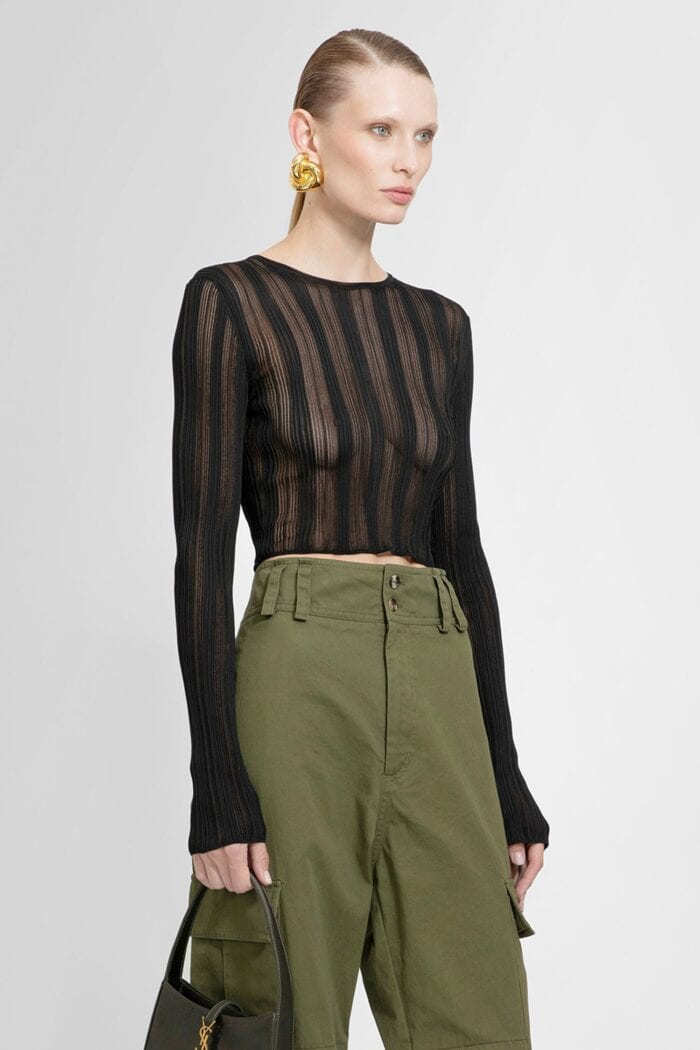 SAINT LAURENT Striped Knit Cropped Top