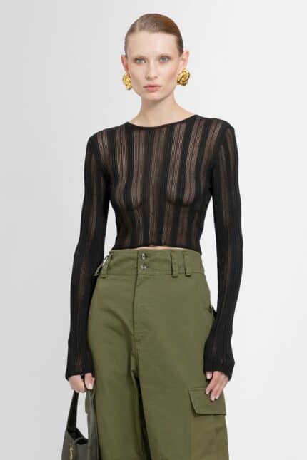 SAINT LAURENT Striped Knit Cropped Top