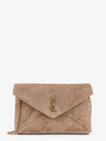 Saint Laurent Suede Crossbody With Metal Cassandre Logo