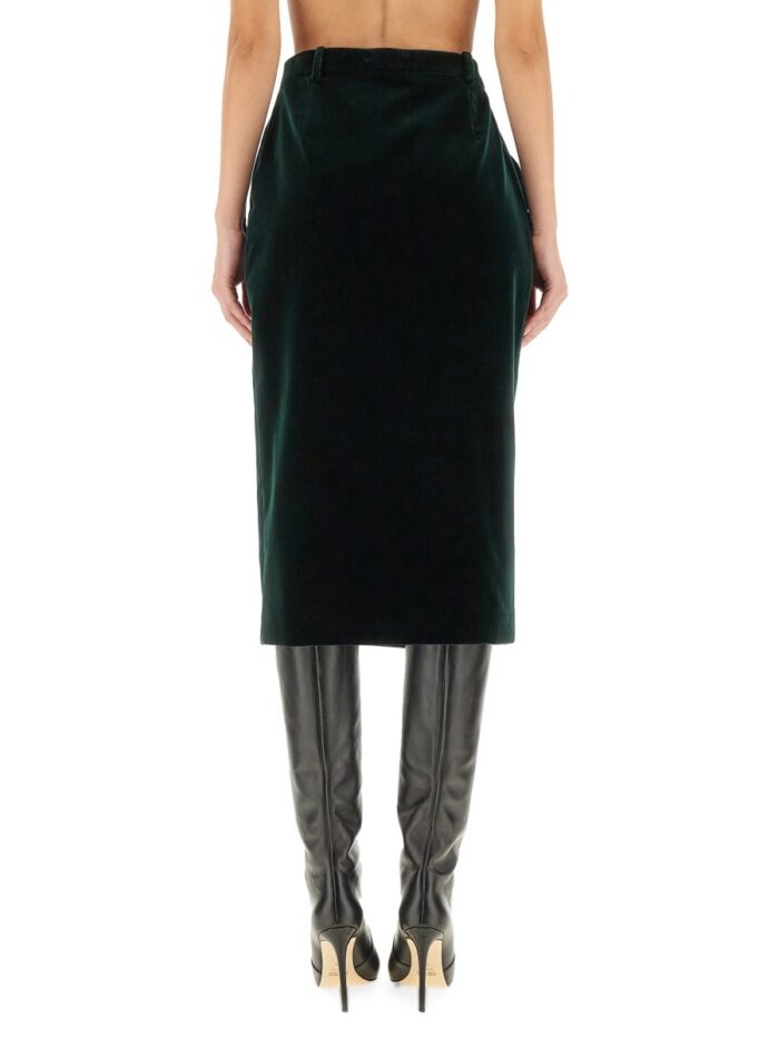 Saint Laurent VELVET CROSSOVER MIDI SKIRT