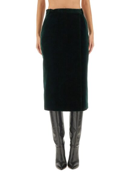 Saint Laurent VELVET CROSSOVER MIDI SKIRT