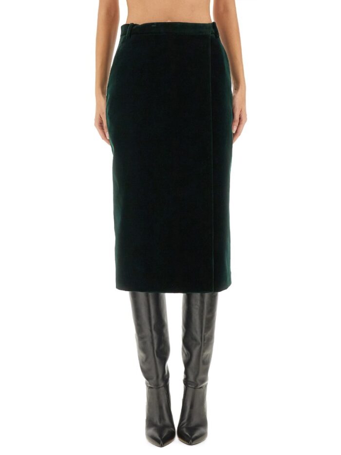 Saint Laurent VELVET CROSSOVER MIDI SKIRT