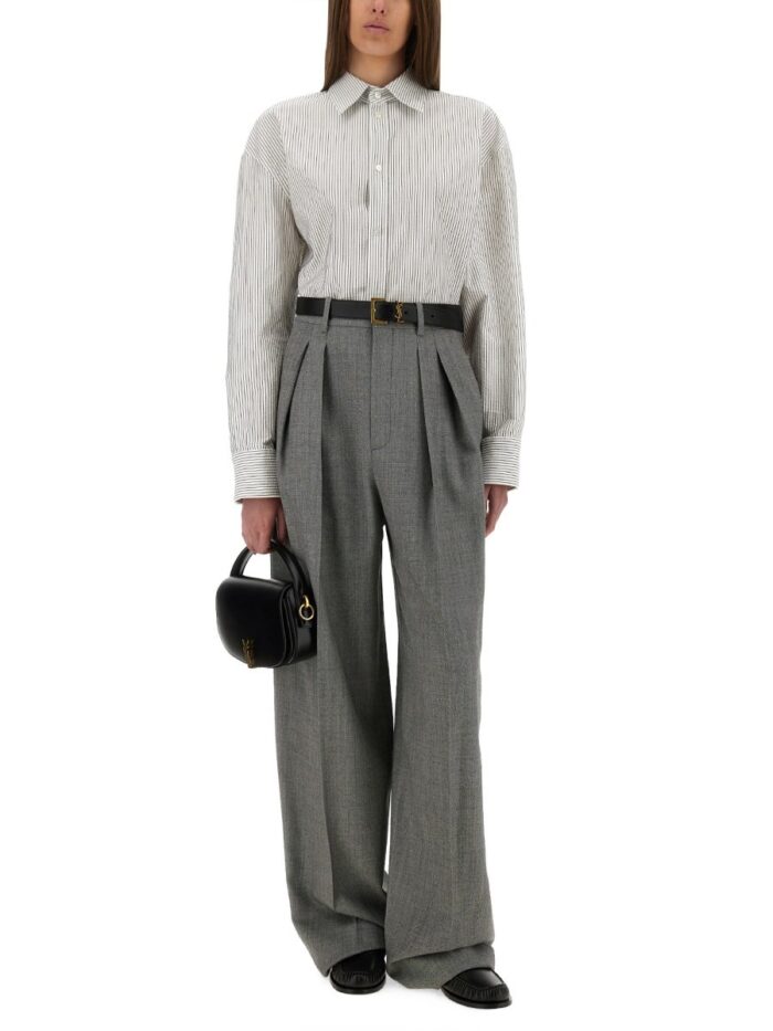 Saint Laurent WIDE-LEG PANTS IN WOOL CHINÉ