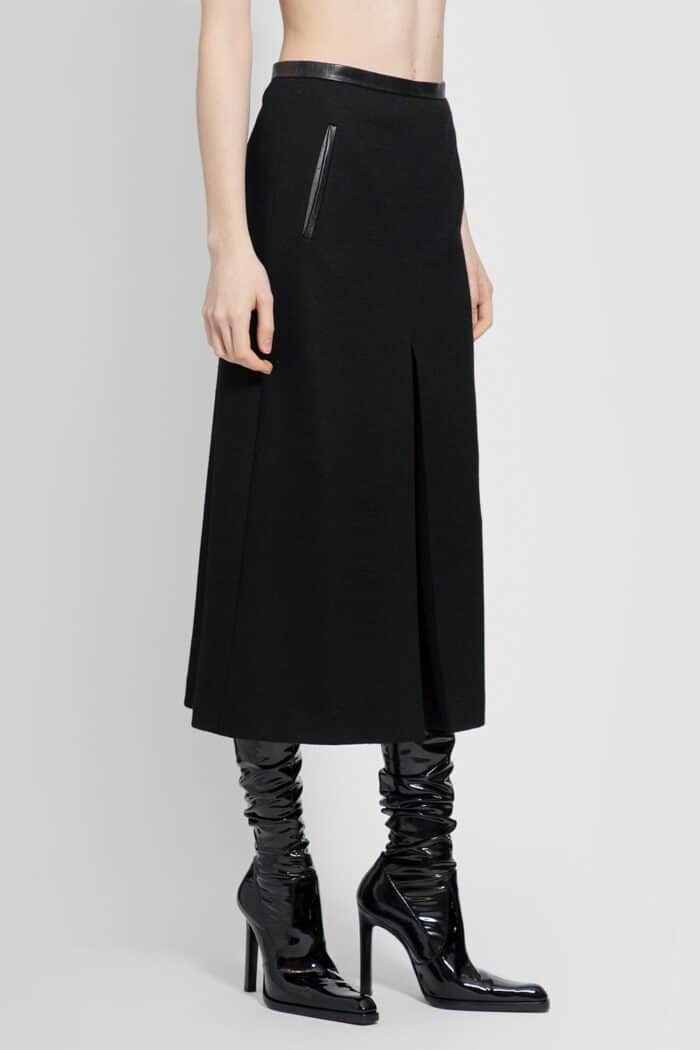 SAINT LAURENT Wool Gabardine Midi Skirt