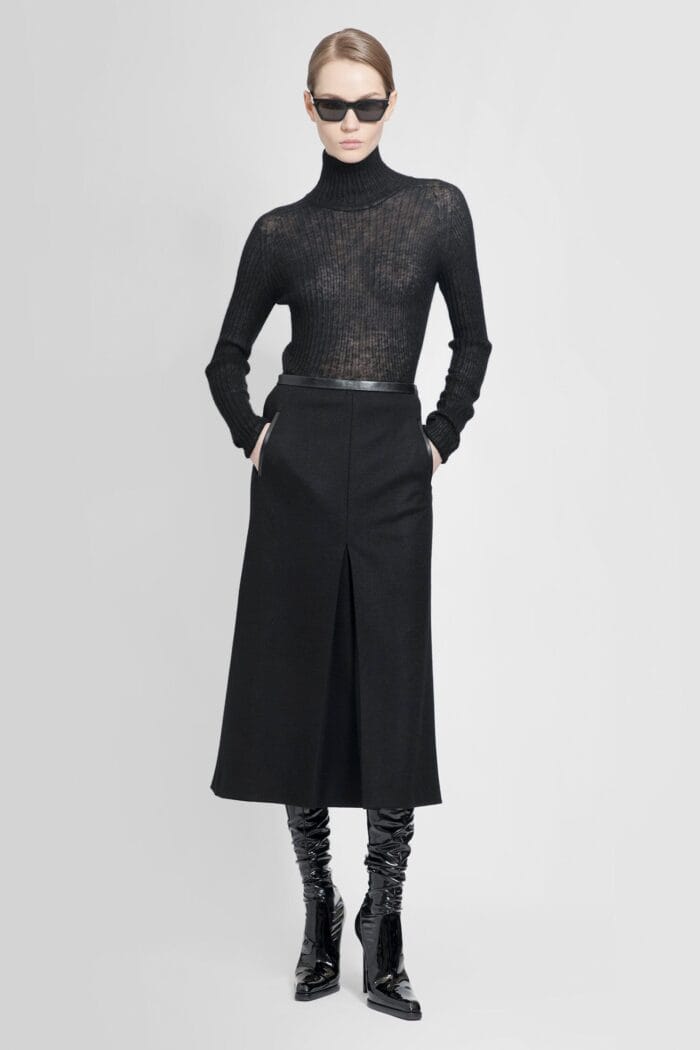 SAINT LAURENT Wool Gabardine Midi Skirt