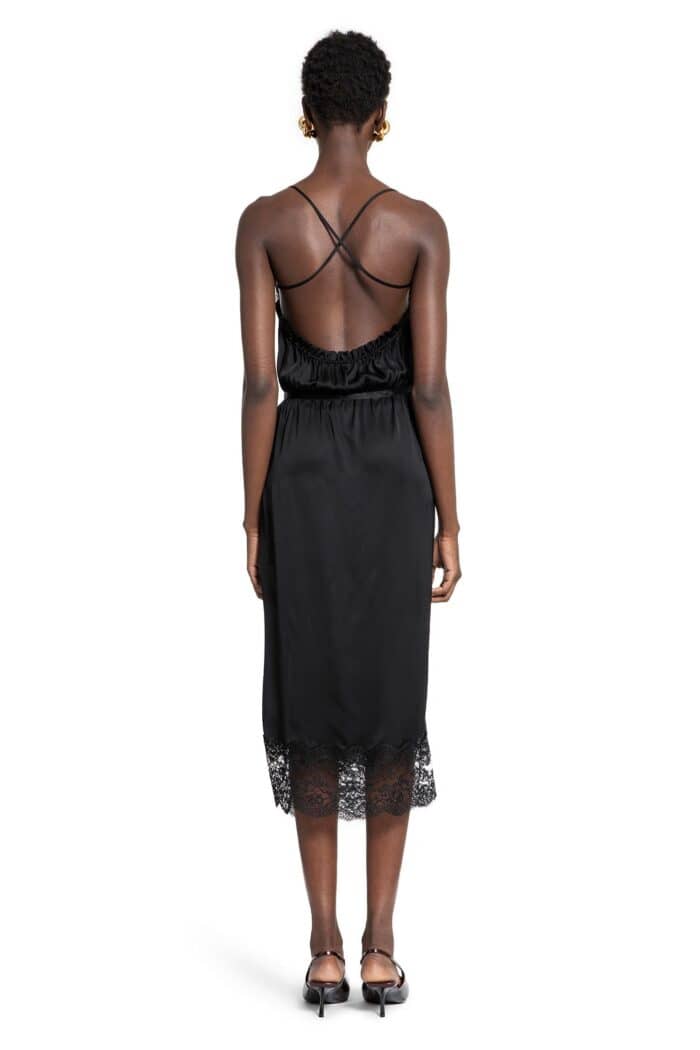 SAINT LAURENT Wrap Dress In Silk Charmeuse And Lace