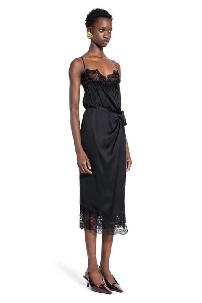 SAINT LAURENT Wrap Dress In Silk Charmeuse And Lace