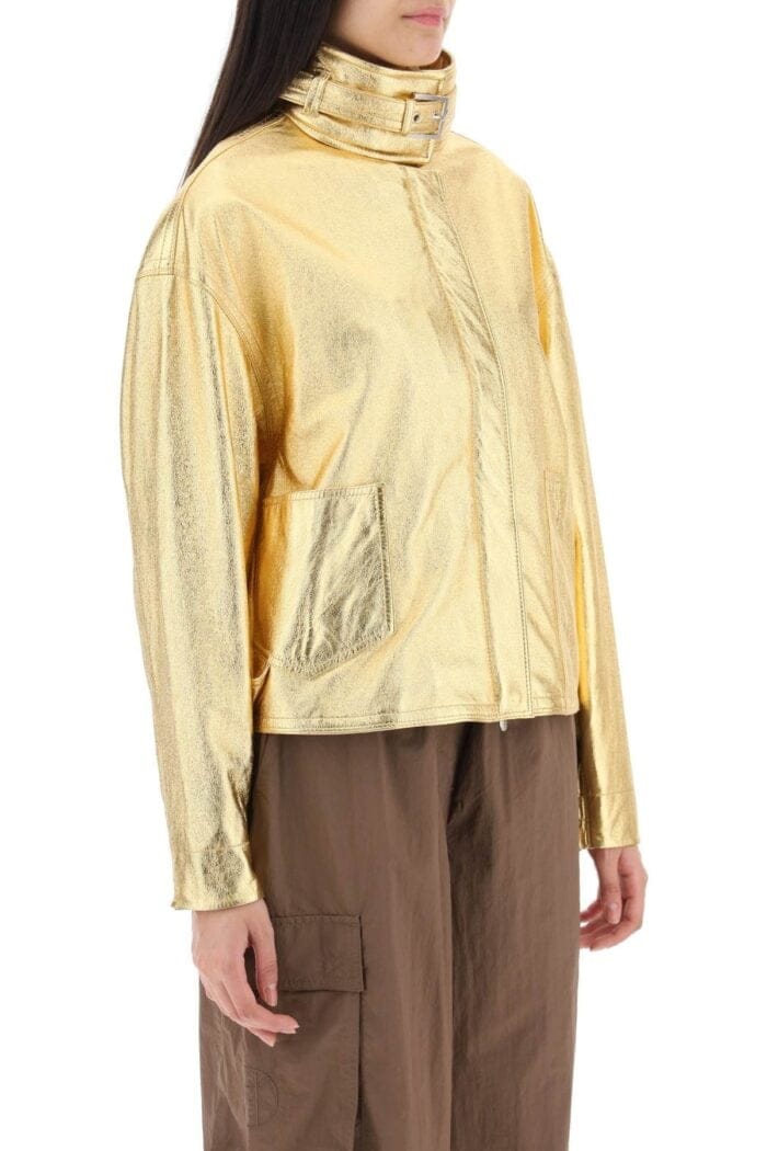 SAKS POTTS 'houston' Gold-laminated Leather Bomber Jacket