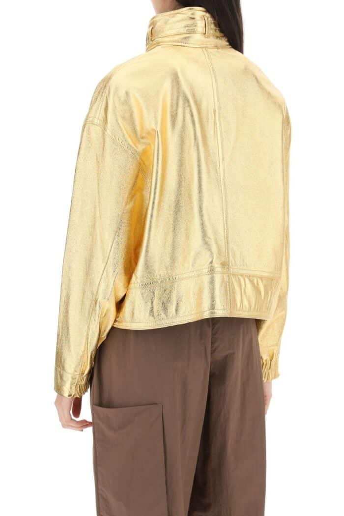 SAKS POTTS 'houston' Gold-laminated Leather Bomber Jacket