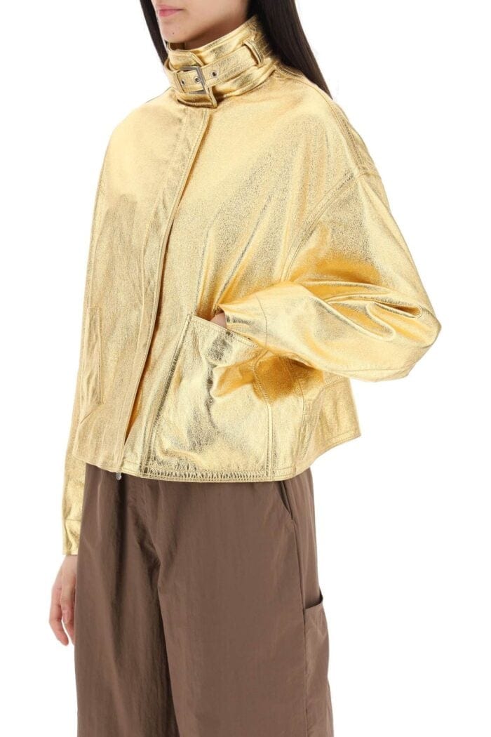 SAKS POTTS 'houston' Gold-laminated Leather Bomber Jacket