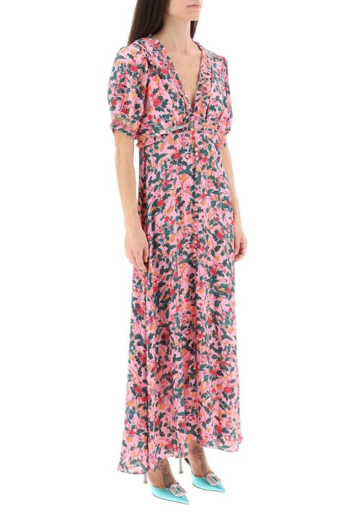 Saloni Lea Floral Crepe Long Dress