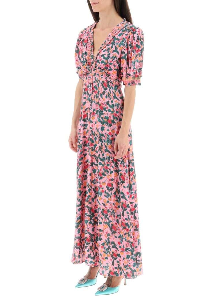 Saloni Lea Floral Crepe Long Dress