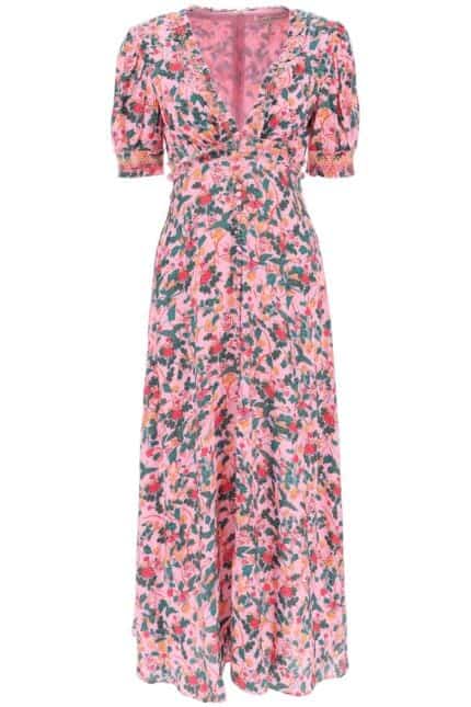 Saloni Lea Floral Crepe Long Dress