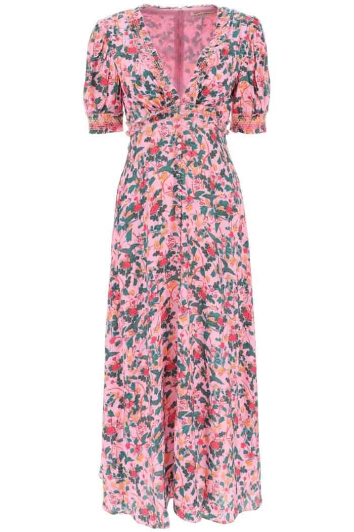 Saloni Lea Floral Crepe Long Dress