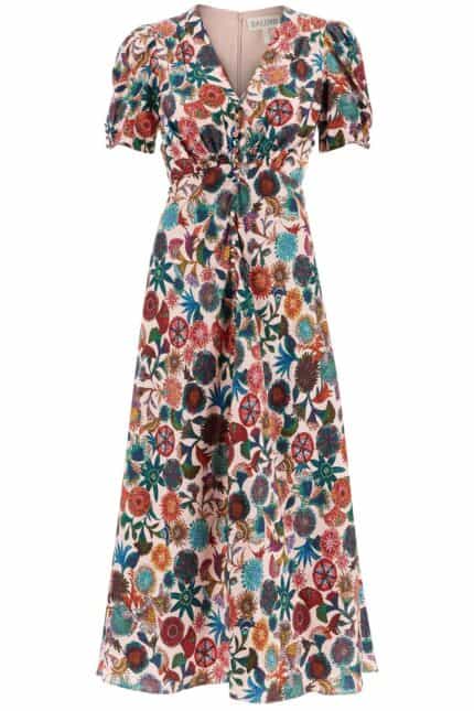 SALONI 'lea' Long Dress In Printed Silk