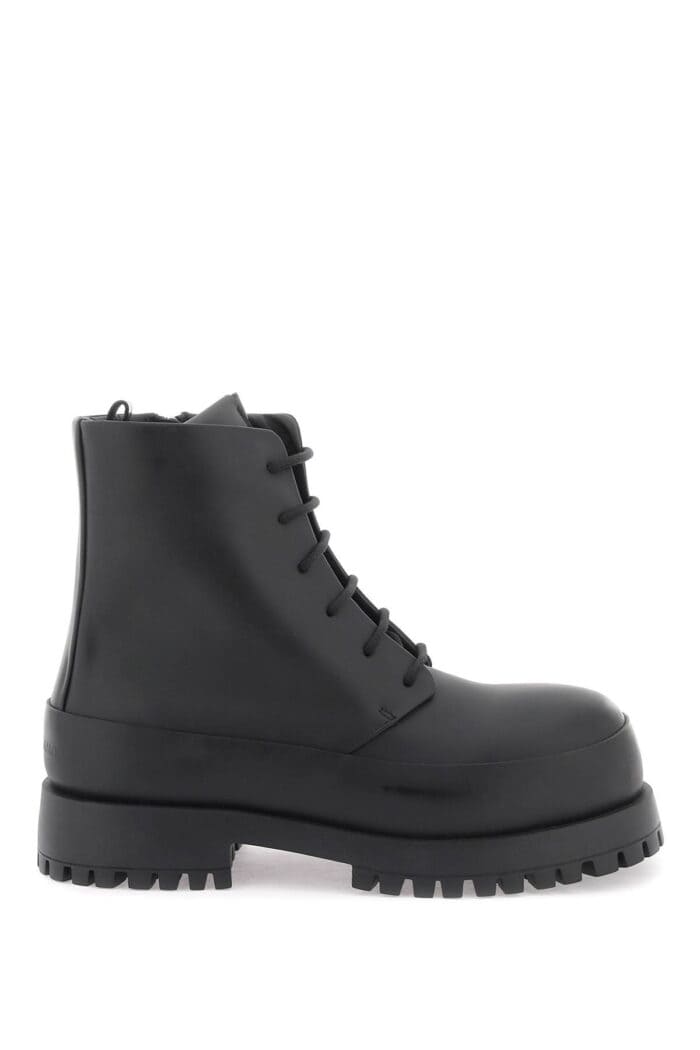 Salvatore Ferragamo Rubberized Leather Combat Boots