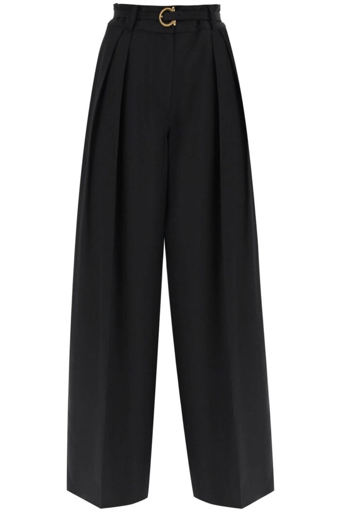 Salvatore Ferragamo Silk Trousers With Gancini Belt