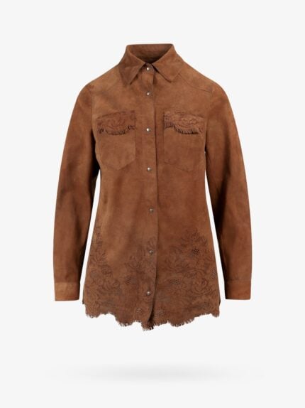 SALVATORE SANTORO Suede Shirt With Floral Embroideries