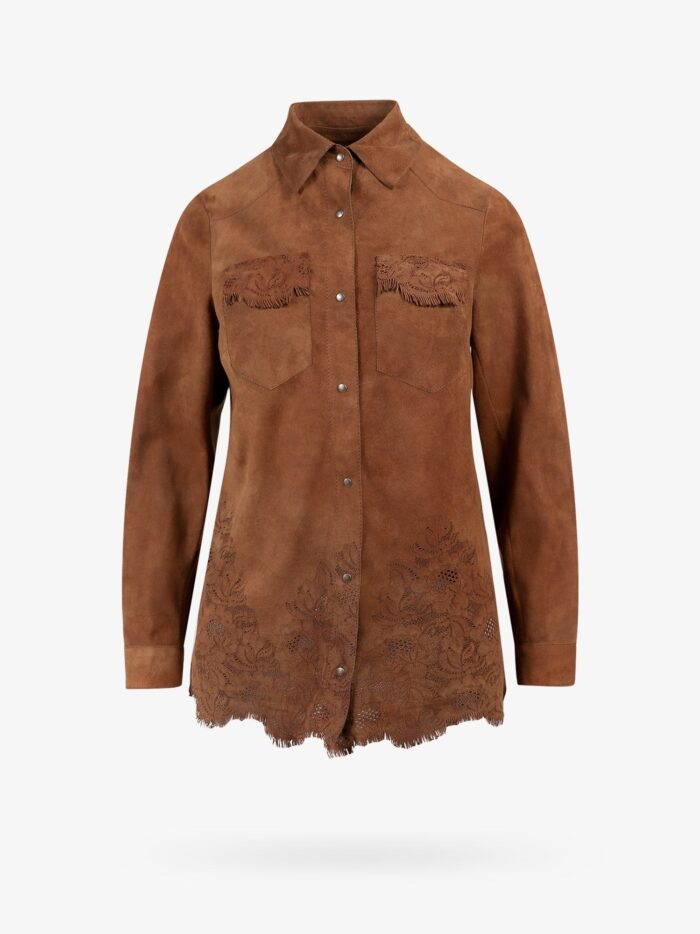 SALVATORE SANTORO Suede Shirt With Floral Embroideries