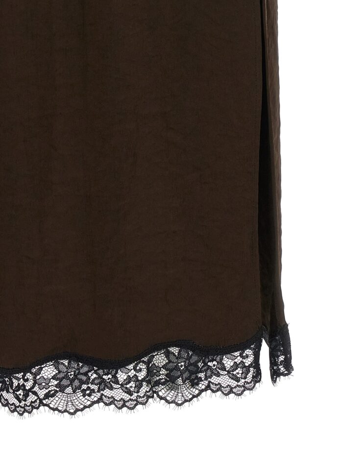 TWIN SET Satin Froissé And Lace Skirt