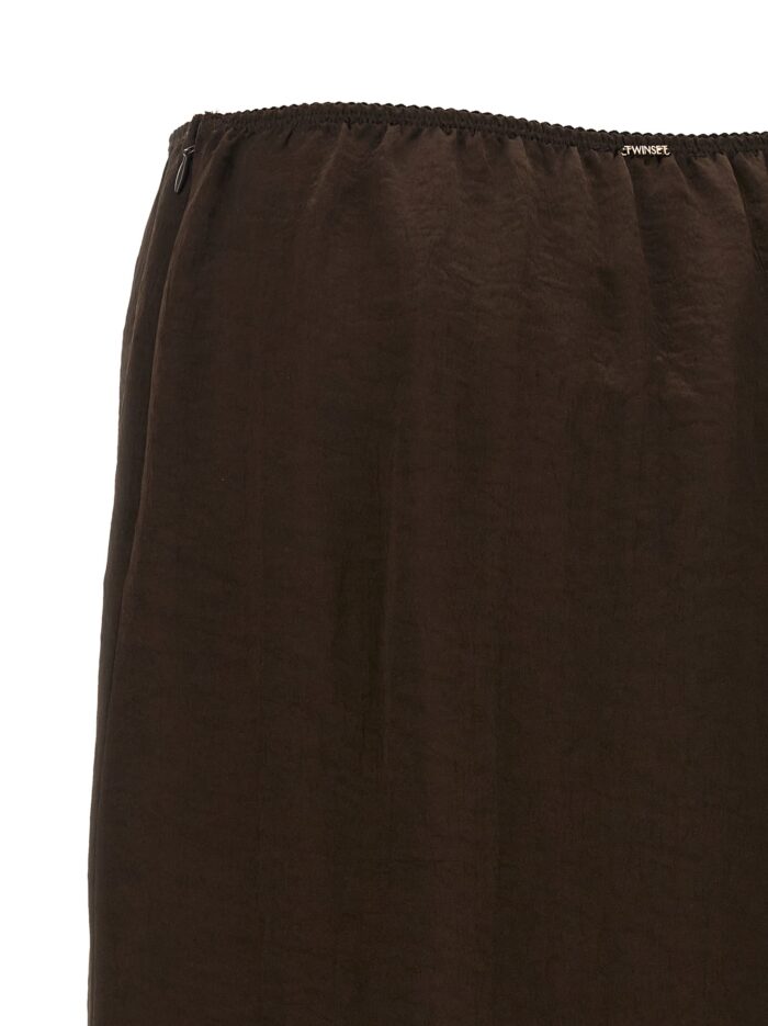 TWIN SET Satin Froissé And Lace Skirt
