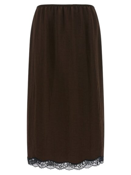 TWIN SET Satin Froissé And Lace Skirt