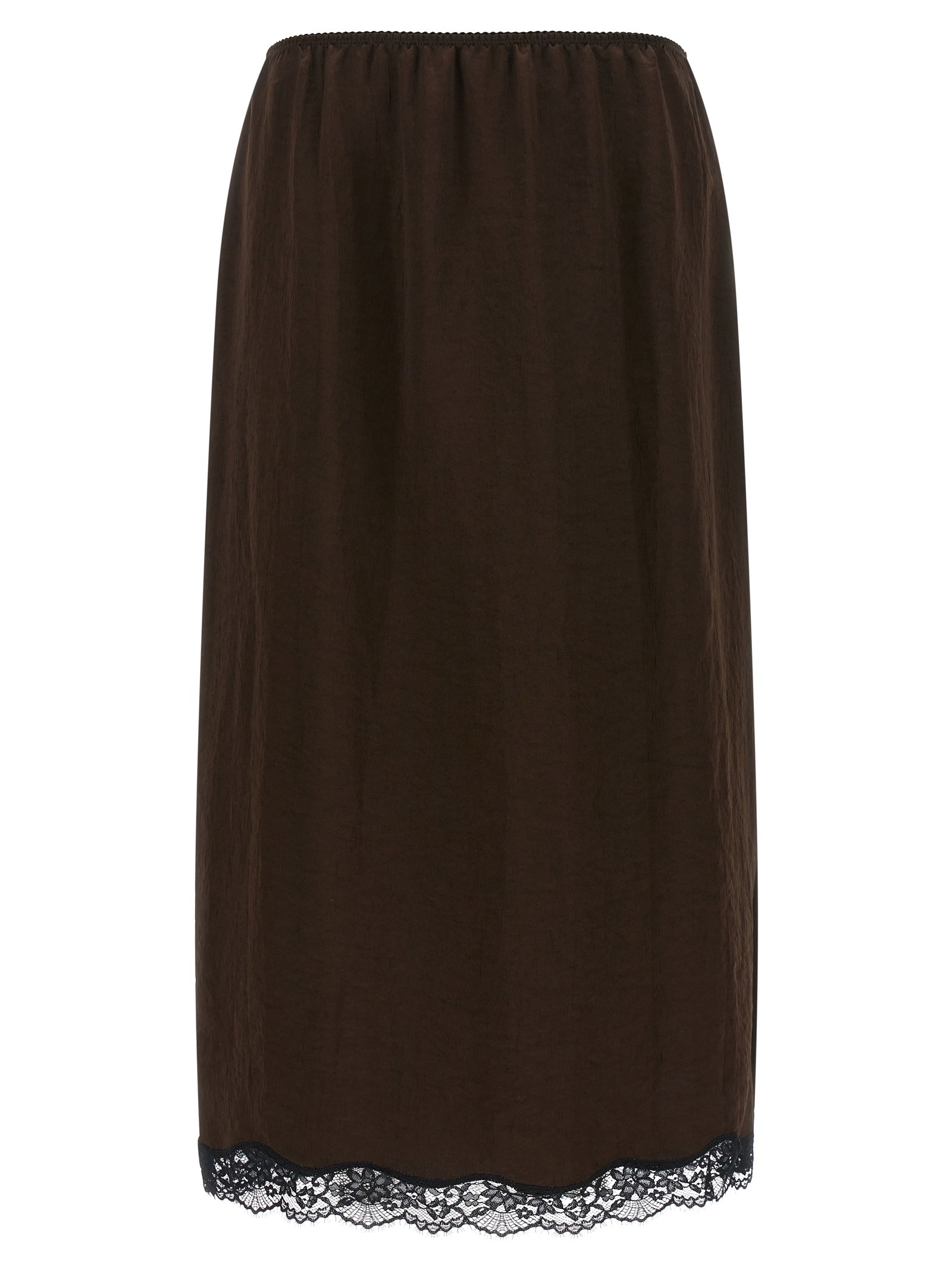 TWIN SET Satin Froissé And Lace Skirt