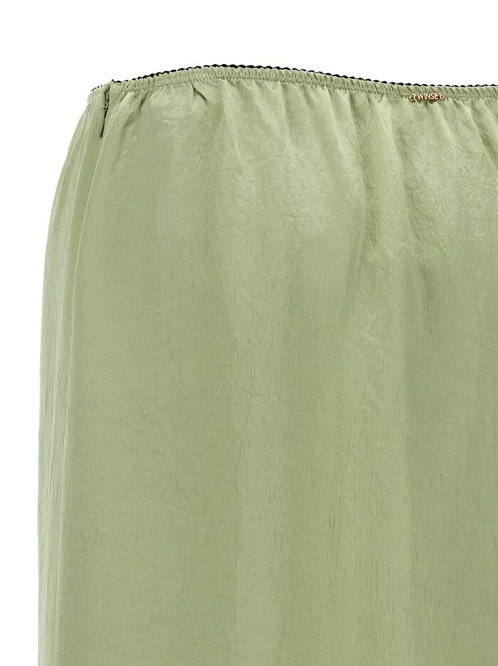 TWIN SET Satin Froissé And Lace Skirt