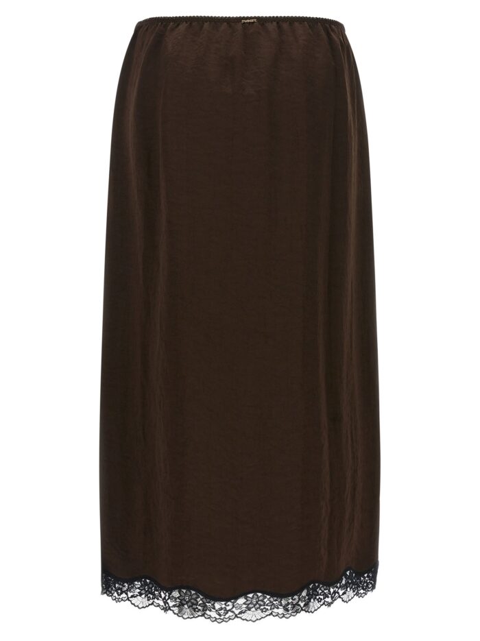 TWIN SET Satin Froissé And Lace Skirt