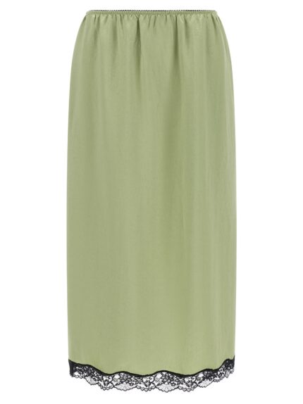 TWIN SET Satin Froissé And Lace Skirt