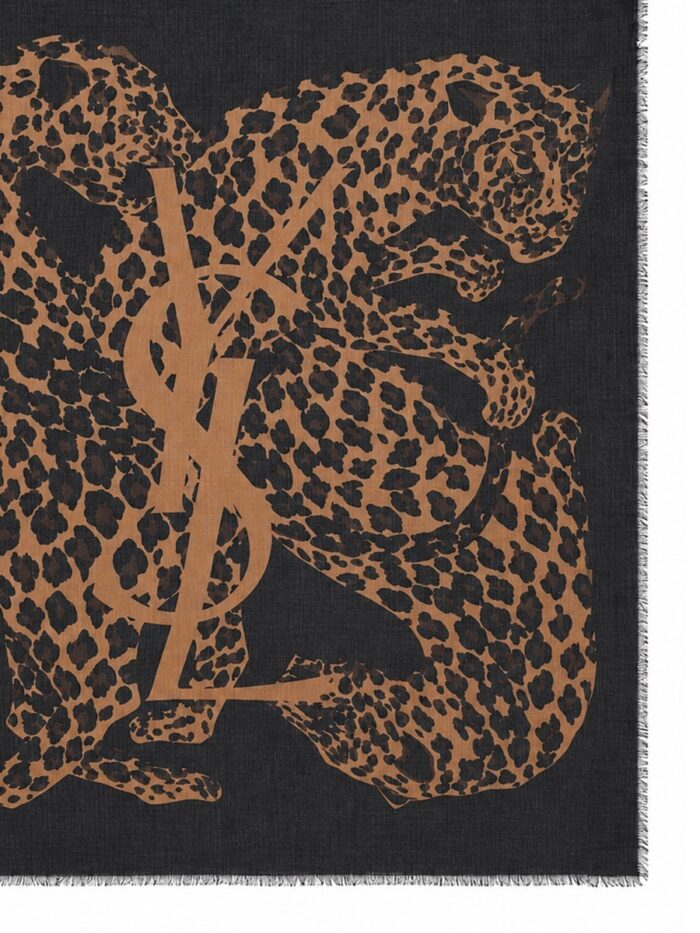 Saint Laurent Sciarpa Cassandre In Twill Di Lana Con Stampa