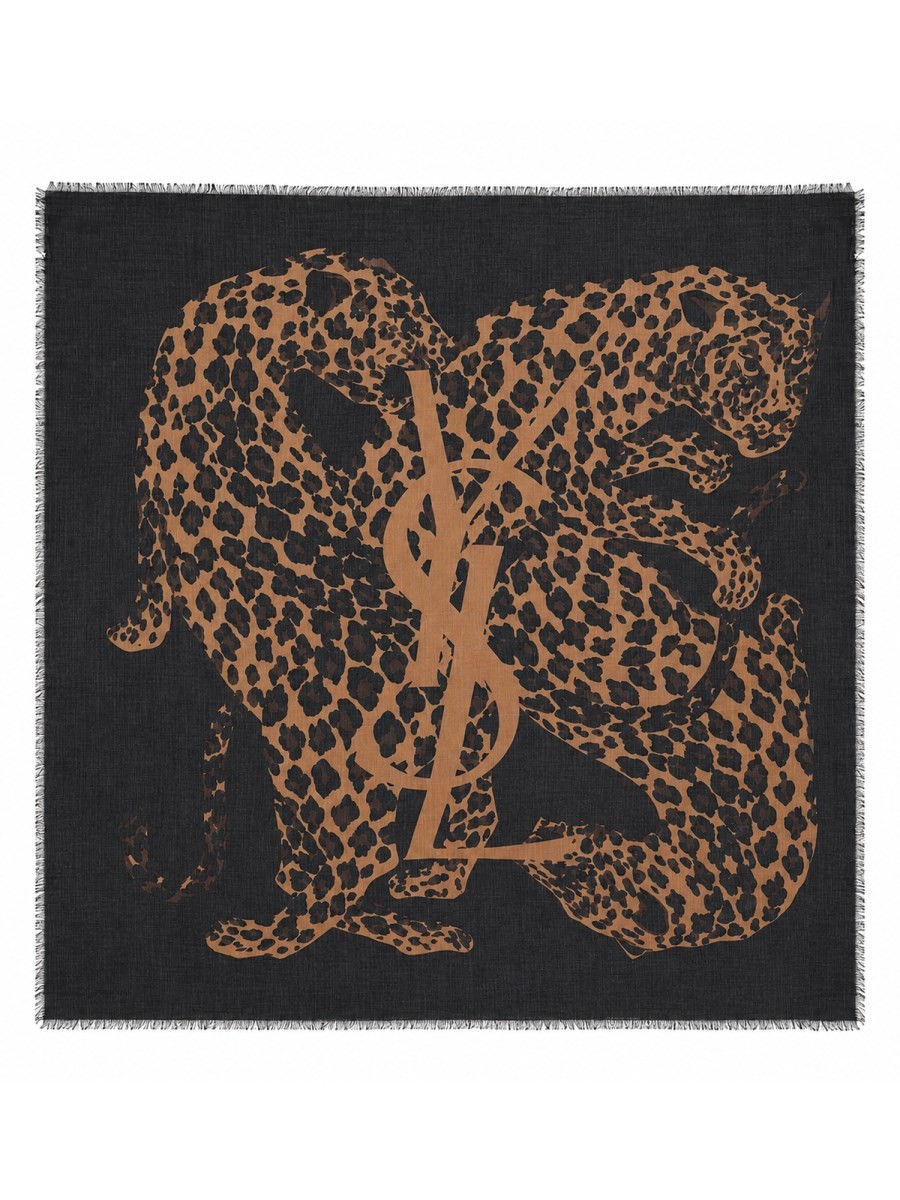 Saint Laurent Sciarpa Cassandre In Twill Di Lana Con Stampa