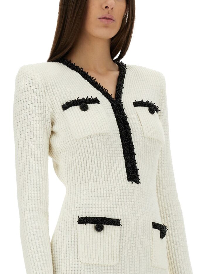 SELF-PORTRAIT BEADED KNIT MINI DRESS