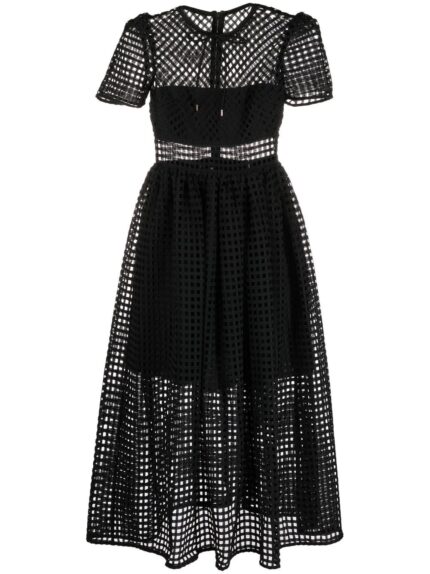 SELF PORTRAIT Black Grid Lace Midi Dress