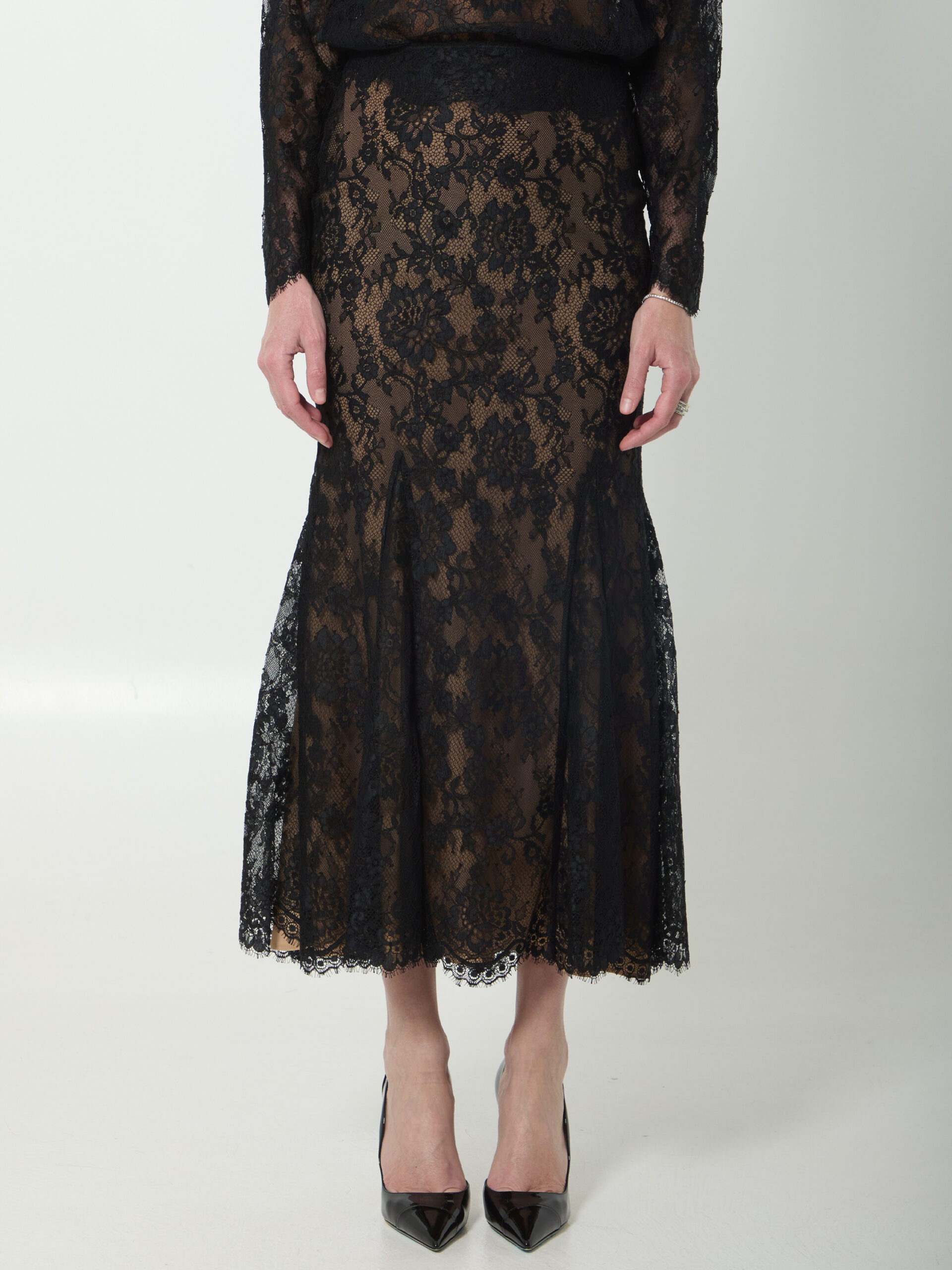 Self Portrait Black lace midi skirt