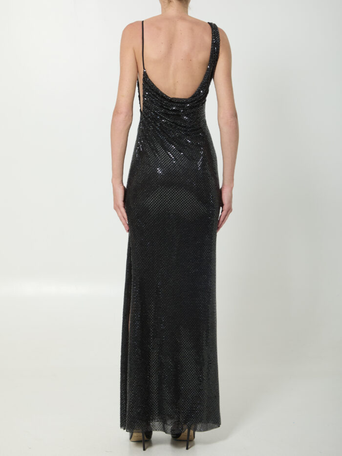 Self Portrait Black rhinestones draped maxi dress