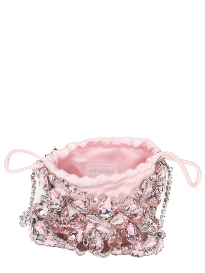 SELF-PORTRAIT BORSA MINI IN MAGLIA METALLICA CON CRISTALLI